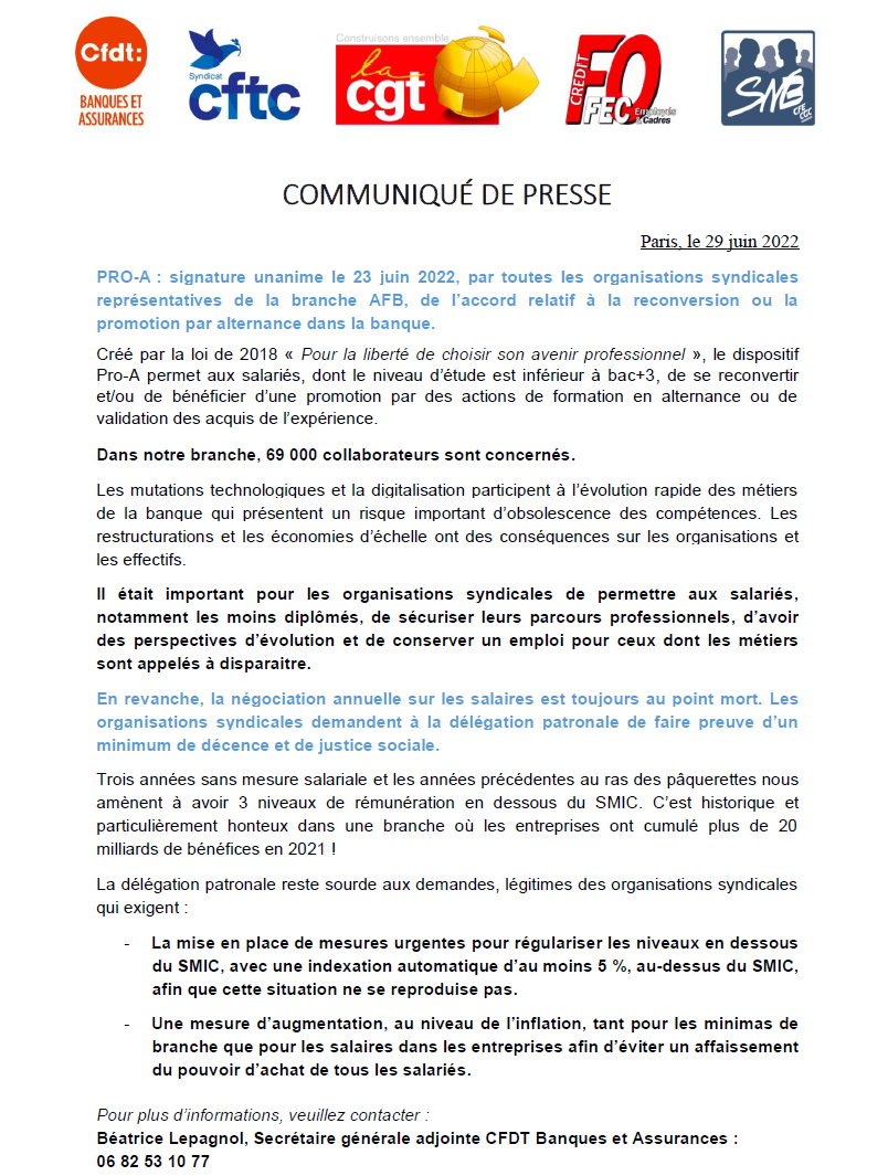 Communiqué de Presse AFB - Intersyndical